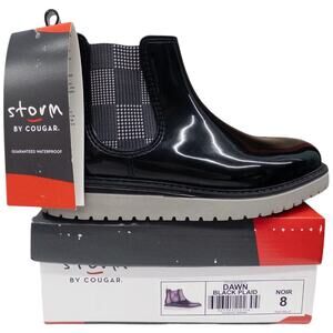 Storm by Cougar Dawn Waterproof Chelsea Rain Boots Women's 8 Glossy Black Plaid